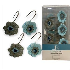Flower Shower Hooks Resin Sun Splash Collection Blue Clay-Grey Set of 12 Hooks
